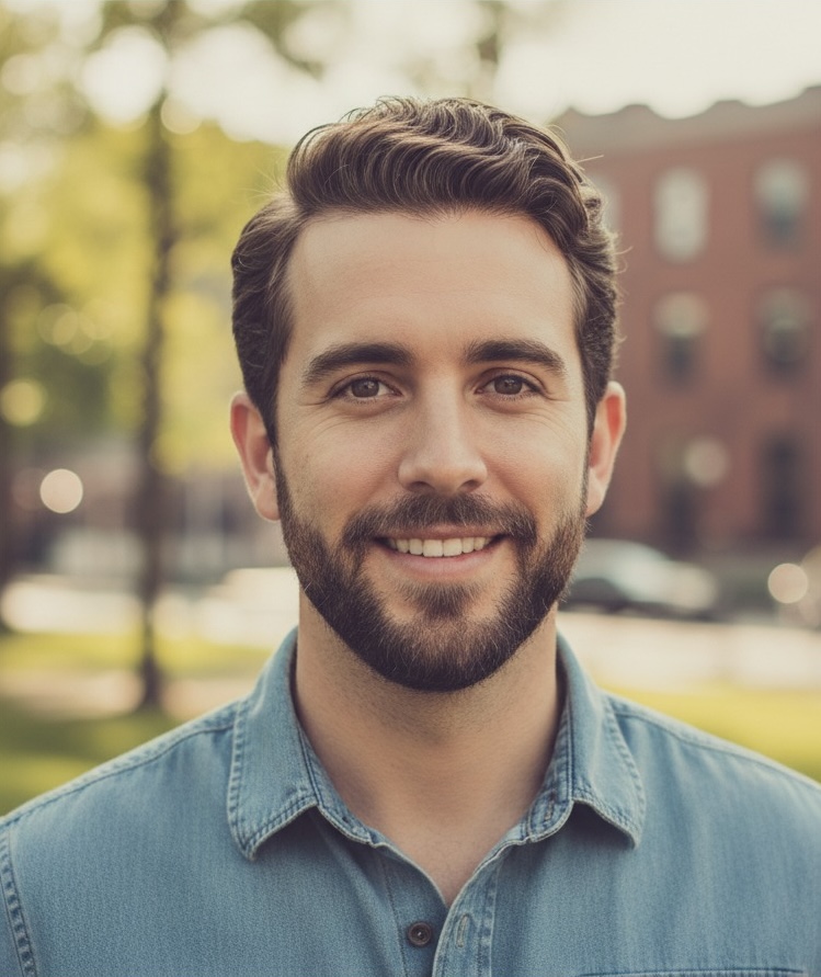 Clear source portrait of a man with short brown hair