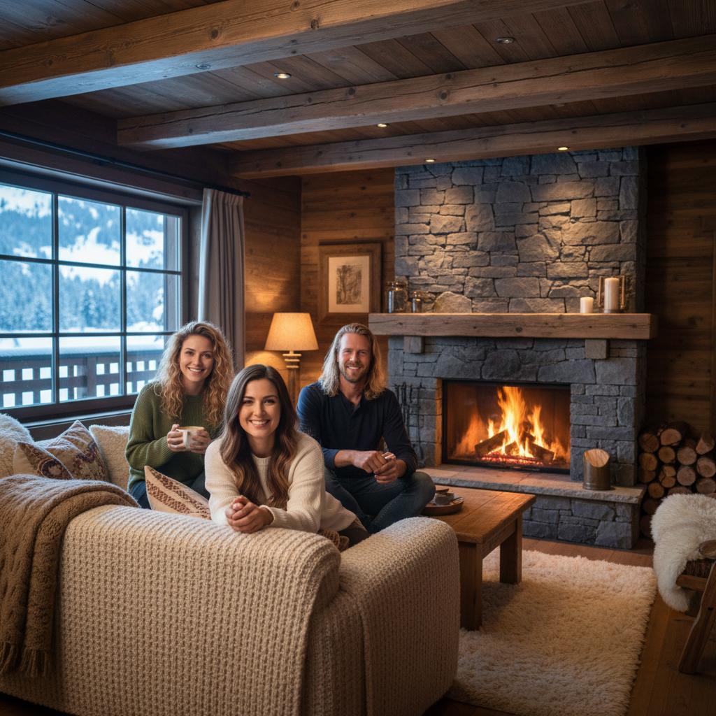 AI-generated group photo style: Alps — Lodge Interior