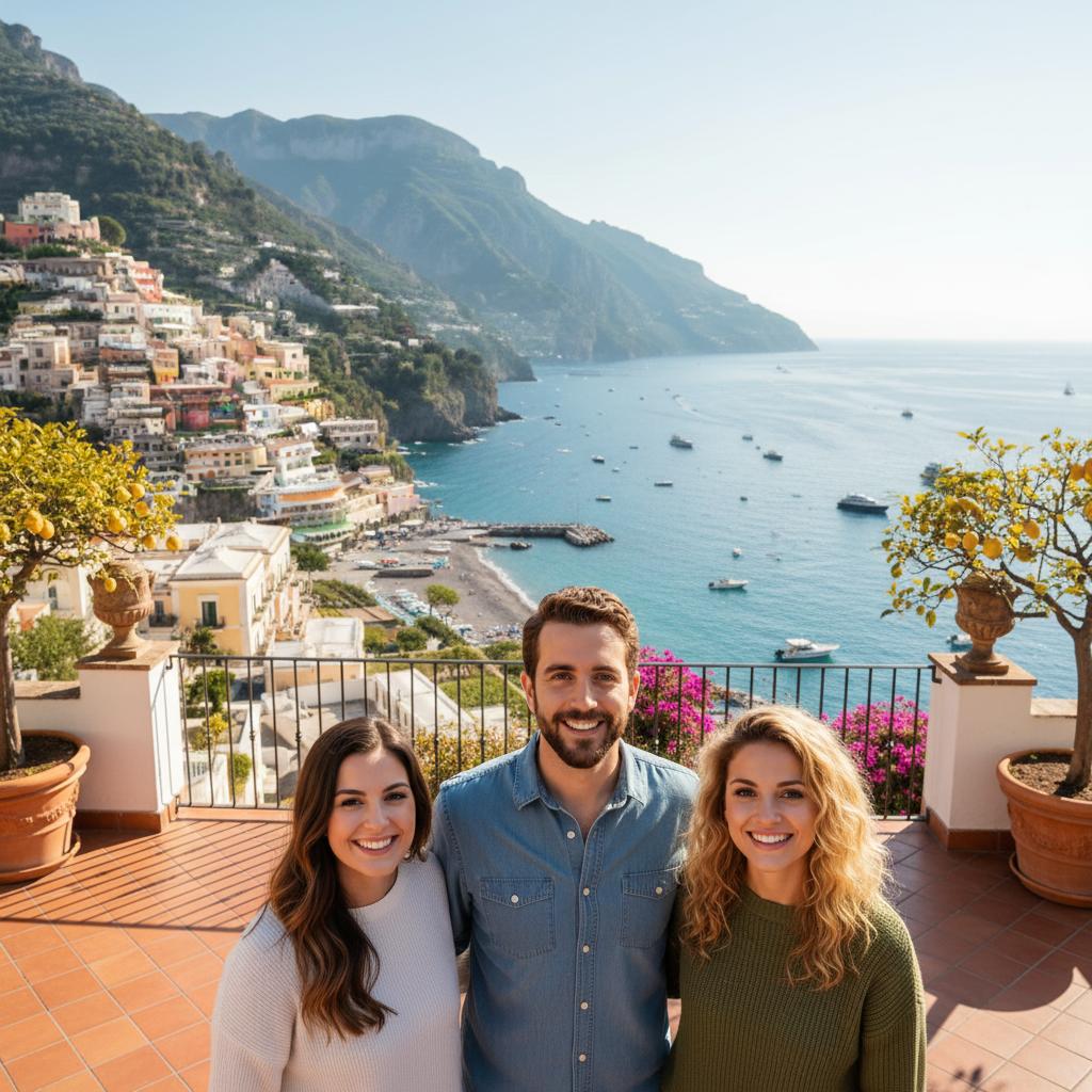 AI-generated group photo style: Italy — Amalfi Coast Terrace
