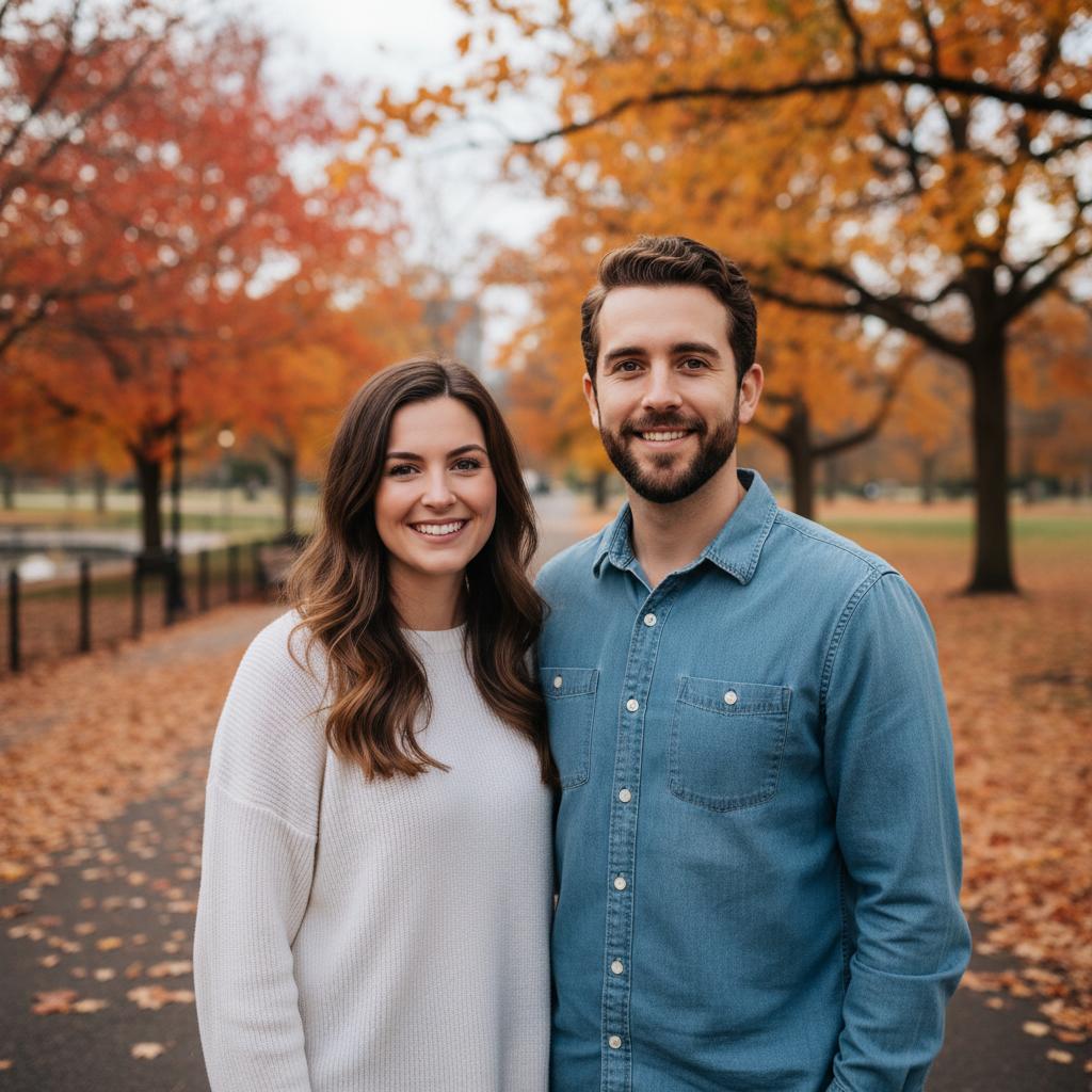 AI-generated group photo style: Autumn — City Park