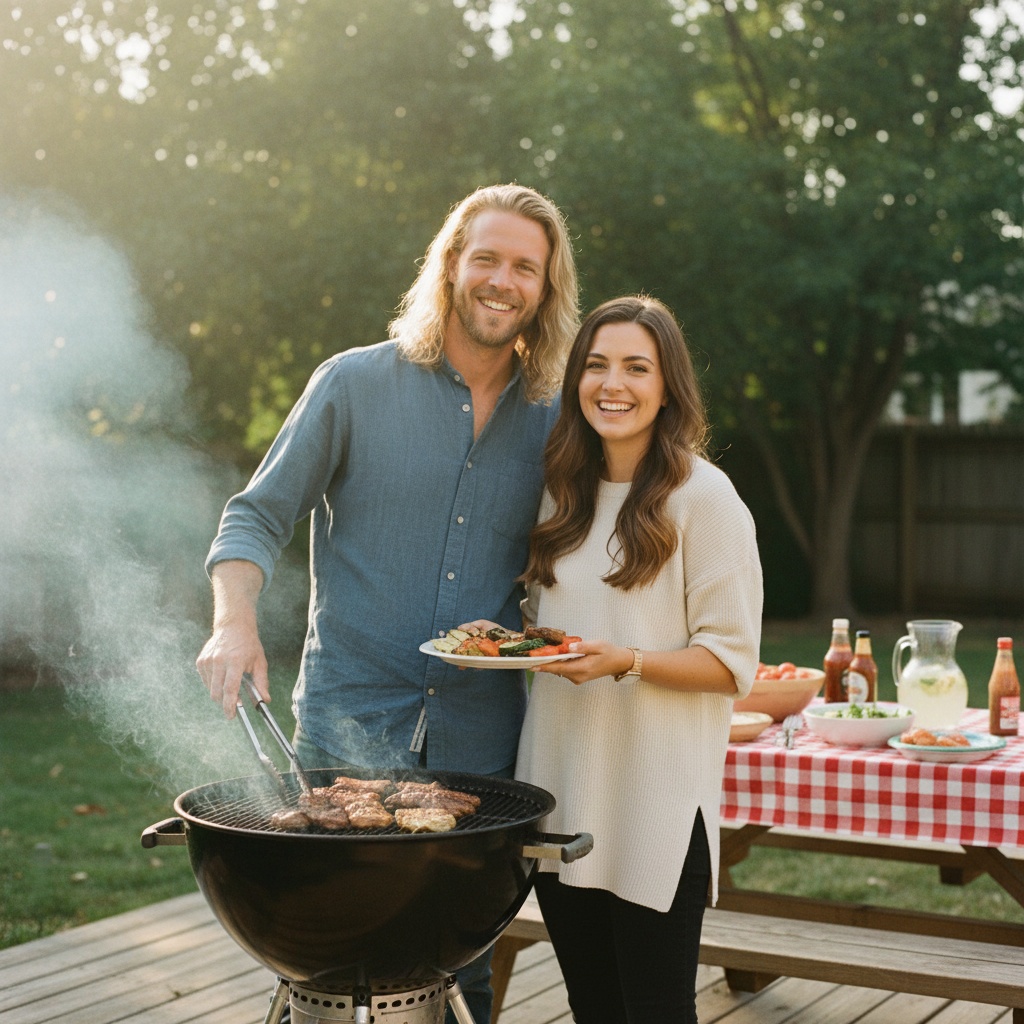 AI-generated group photo style: Backyard — BBQ Afternoon