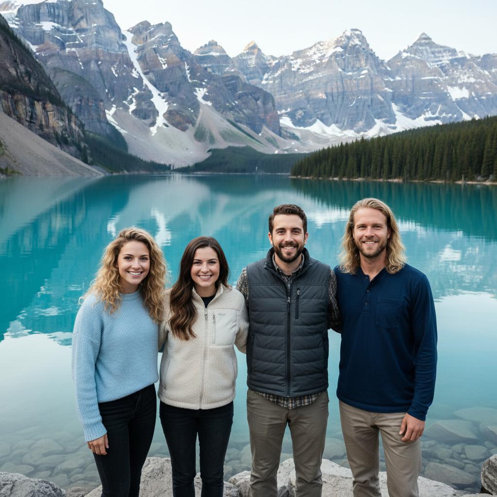 AI-generated group photo style: Canada — Lake Louise
