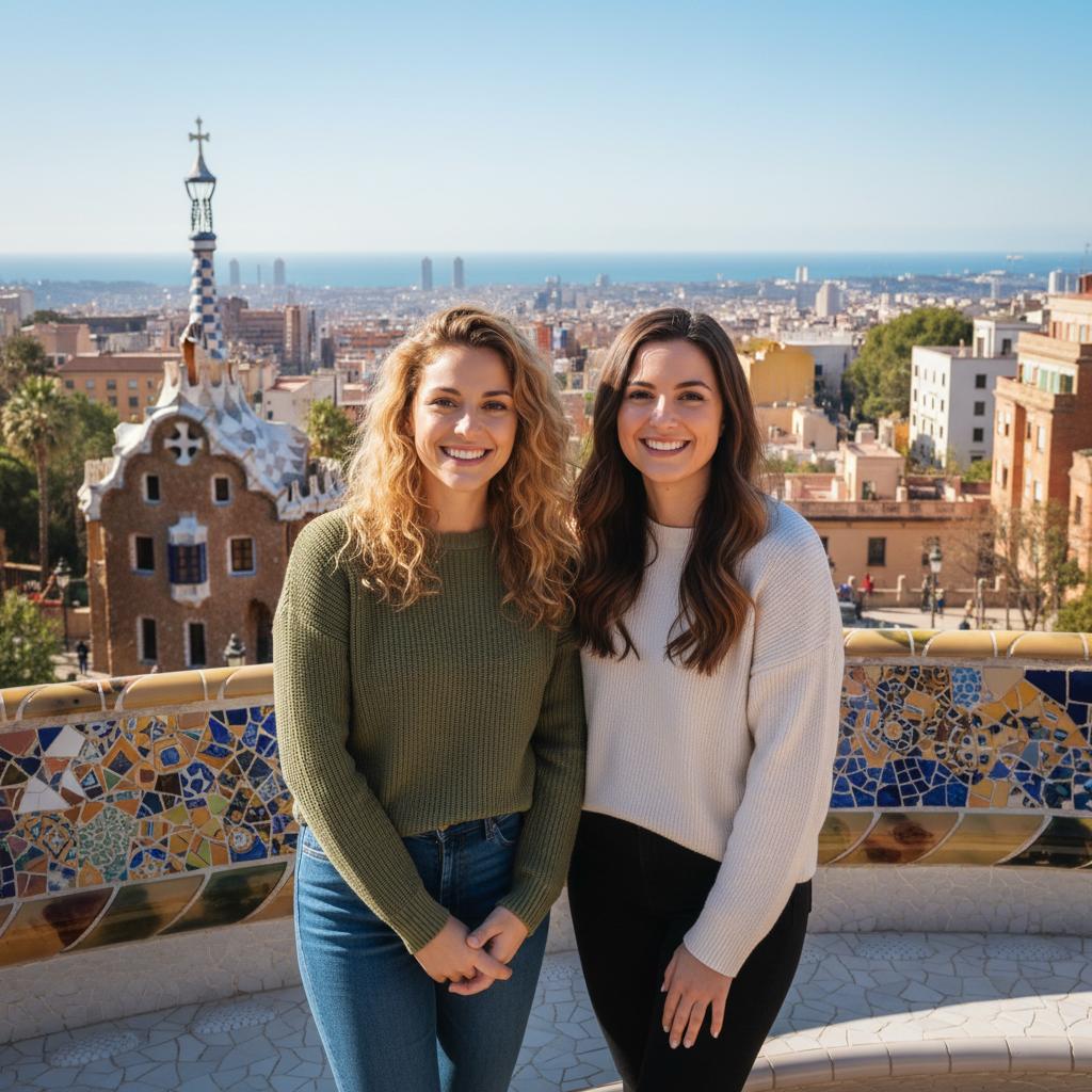 AI-generated group photo style: Barcelona — Park Güell