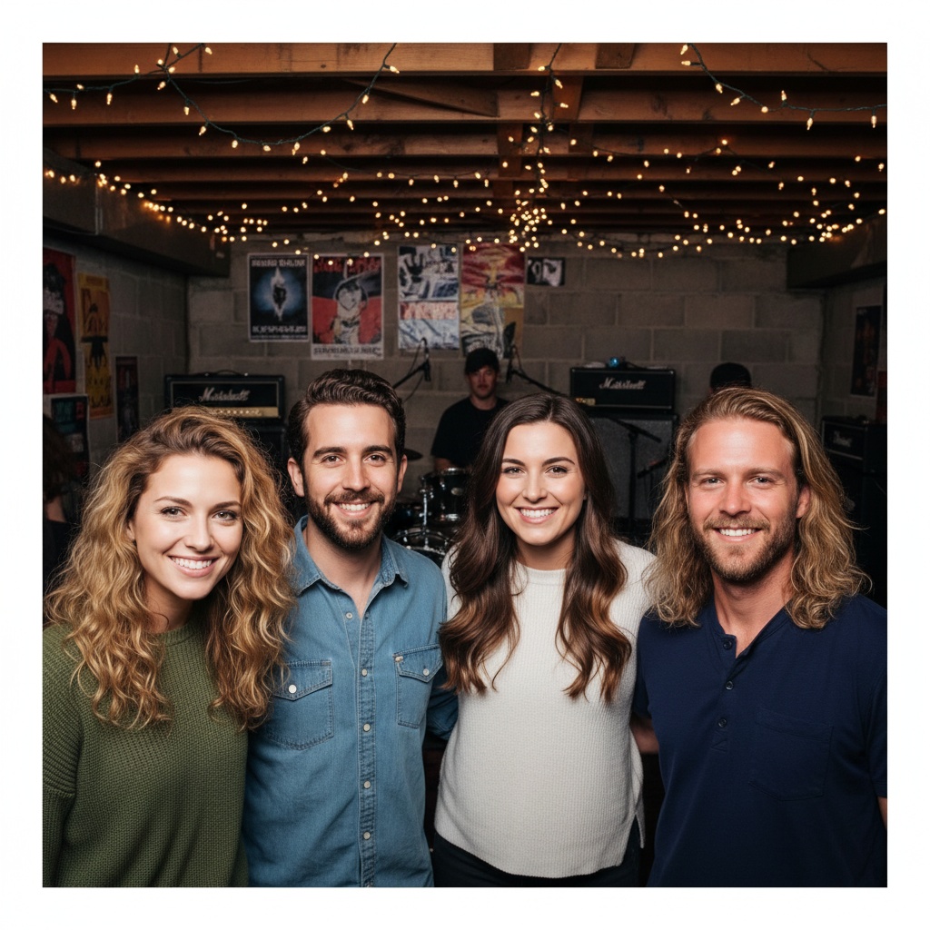 AI-generated group photo style: Basement — DIY House Show