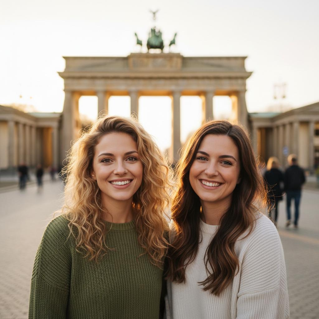 AI-generated group photo style: Berlin — Brandenburg Gate
