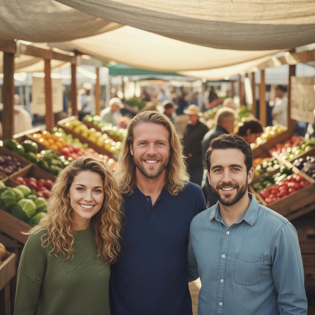 AI-generated group photo style: Morning — Farmers’ Market