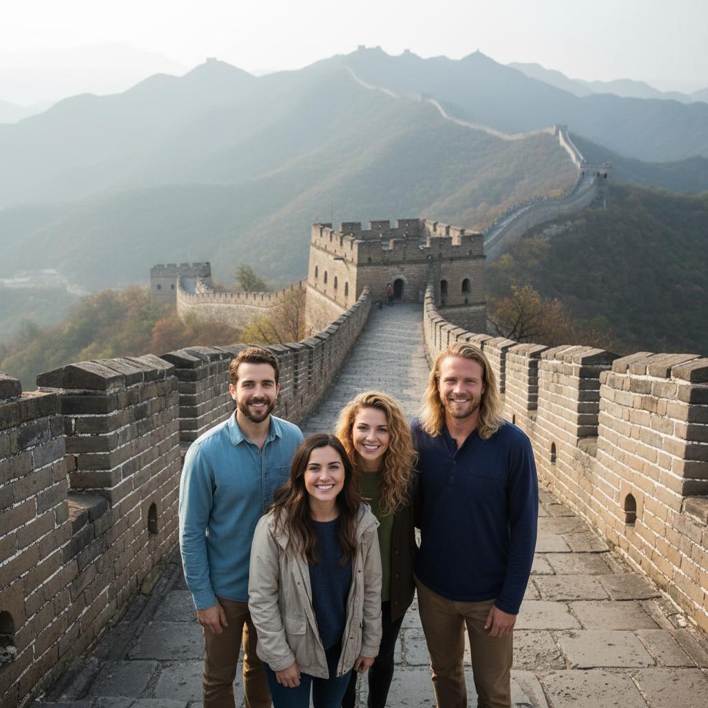 AI-generated group photo style: China — Great Wall Vista