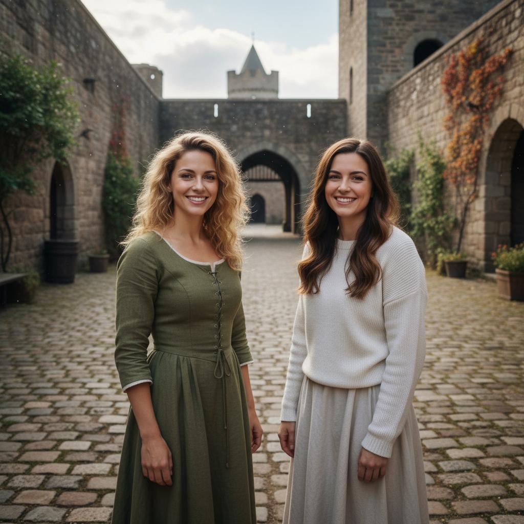 AI-generated group photo style: Medieval Castle Courtyard