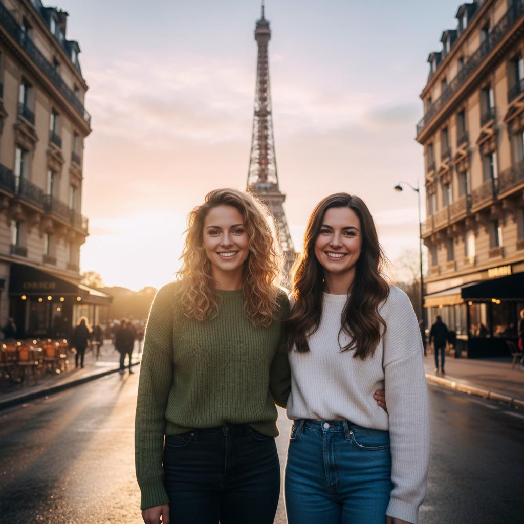 AI-generated group photo style: Paris — Eiffel Tower