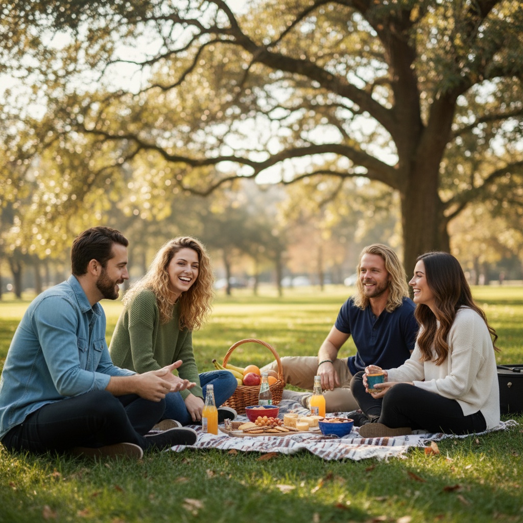AI-generated group photo style: City Park — Picnic Afternoon
