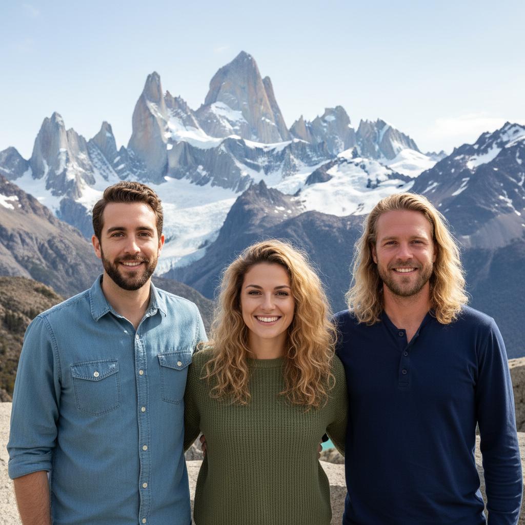 AI-generated group photo style: Patagonia — Fitz Roy Lookout