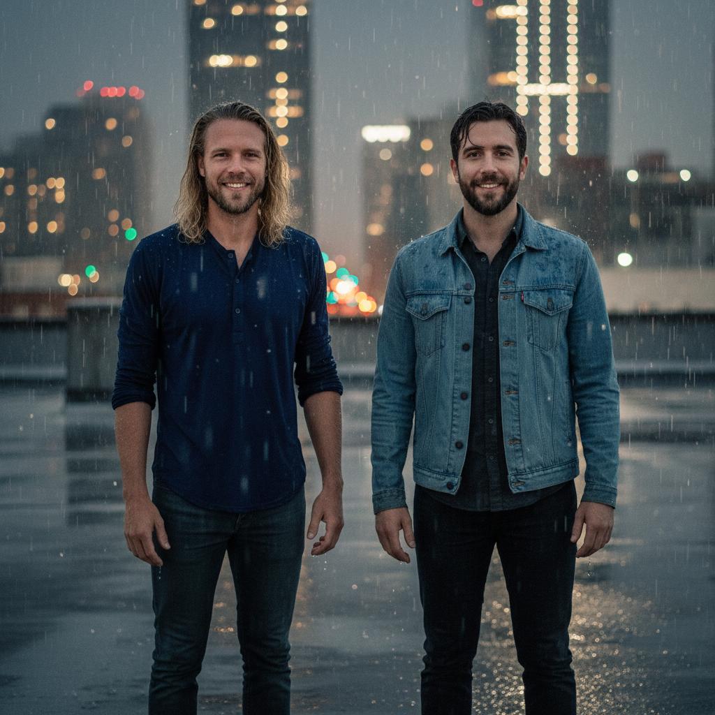 AI-generated group photo style: City — Rooftop in Rain