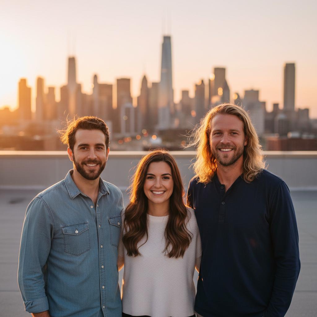 AI-generated friends portrait on a rooftop