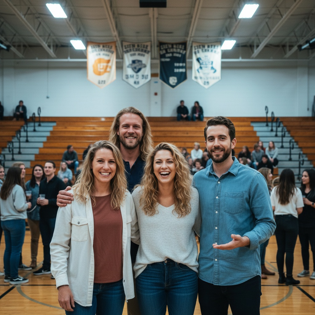 AI-generated group photo style: School — Gym Reunion