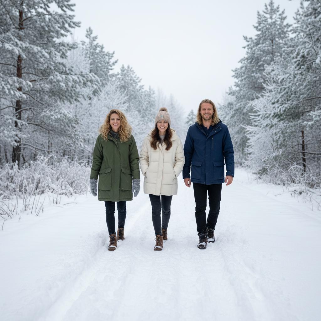 AI-generated group photo style: Winter — Snowy Forest Trail