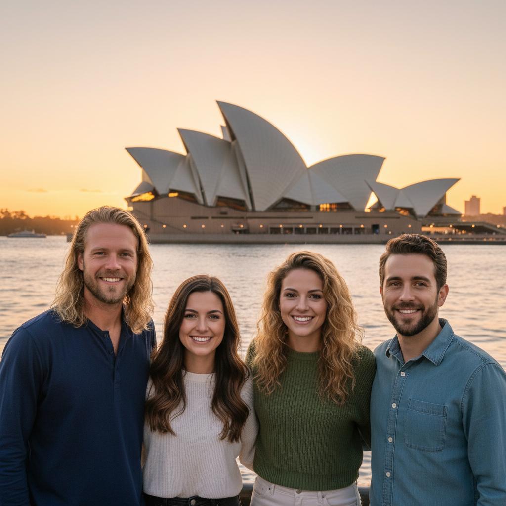 AI-generated group photo style: Sydney — Opera House