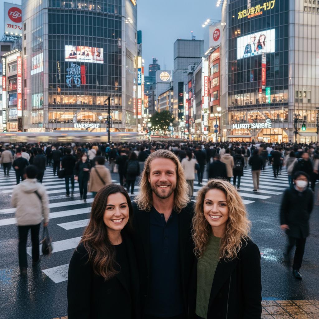 AI-generated group photo style: Tokyo — Shibuya Crossing